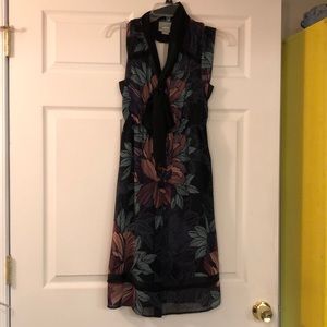 Chic cool color dress with peach, purple, mint, dark blue and black.